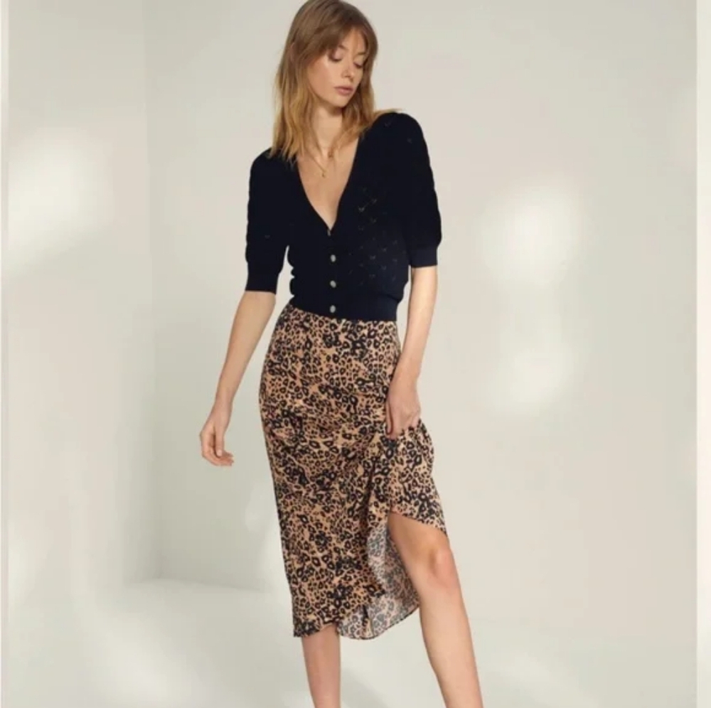 Aritzia Leopard-Print Midi Skirt in Tan and Black with Side Slit